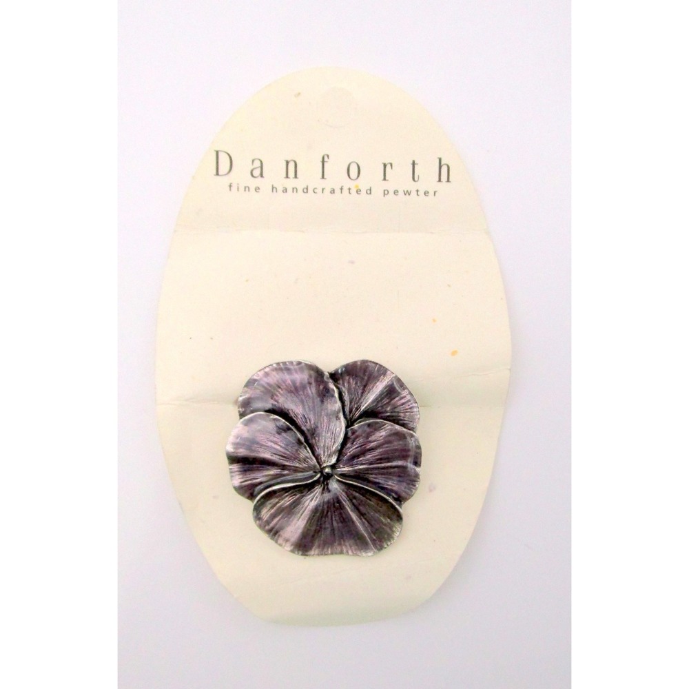 Danforth Signed Pewter Vintage Pansy Flower Brooch Pin Subtle Purple On Card